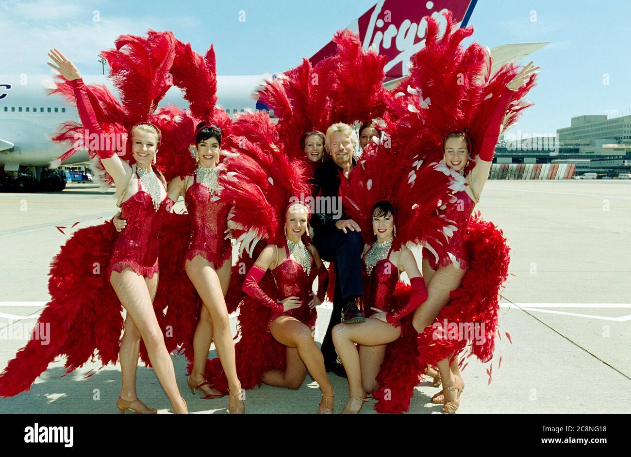 Virgin boss Sir Richard Branson enjoying the party on the Airlines inaugural trip to Las Vegas in 2000. Stock Photo