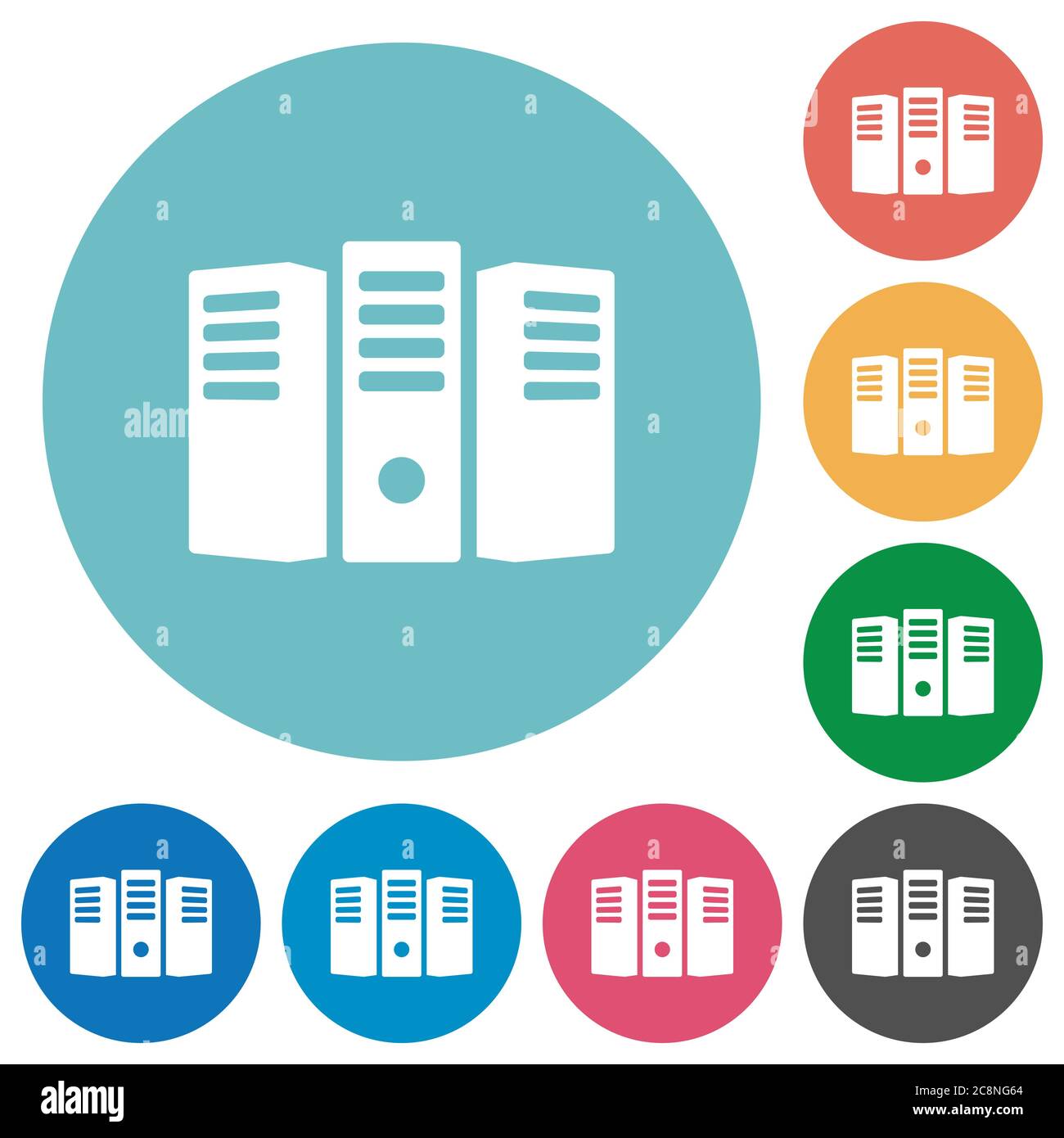 Flat server hosting icon set on round color background Stock Vector ...