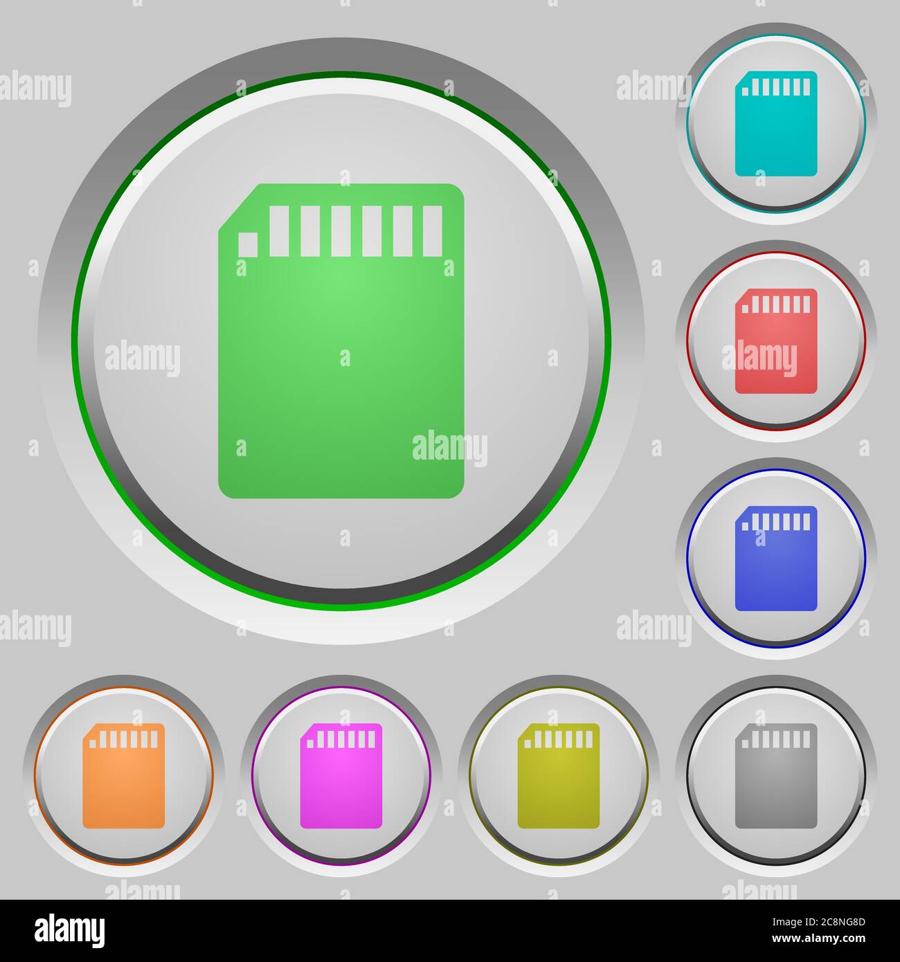 Set of color SD memory card sunk push buttons. Stock Vector