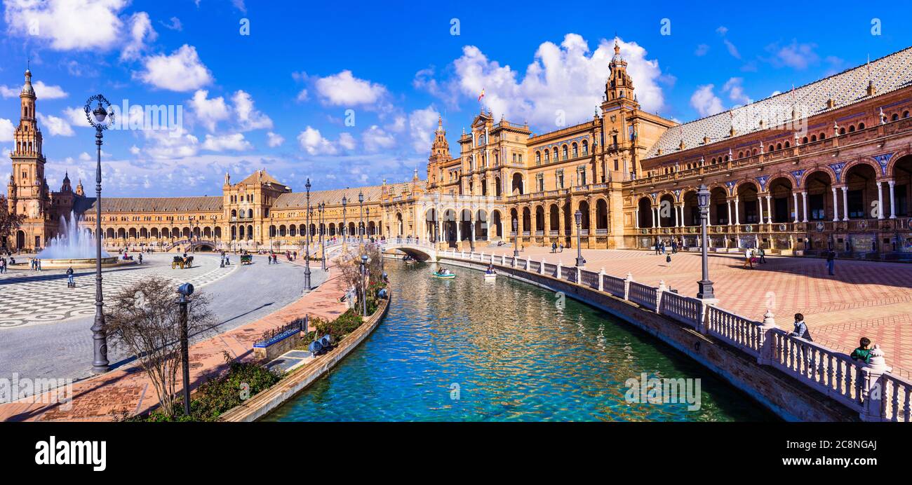 Famous landmarks of Andalusia, Spain - beautiful Seville town, Plaza de Espana (Spain Square) Stock Photo
