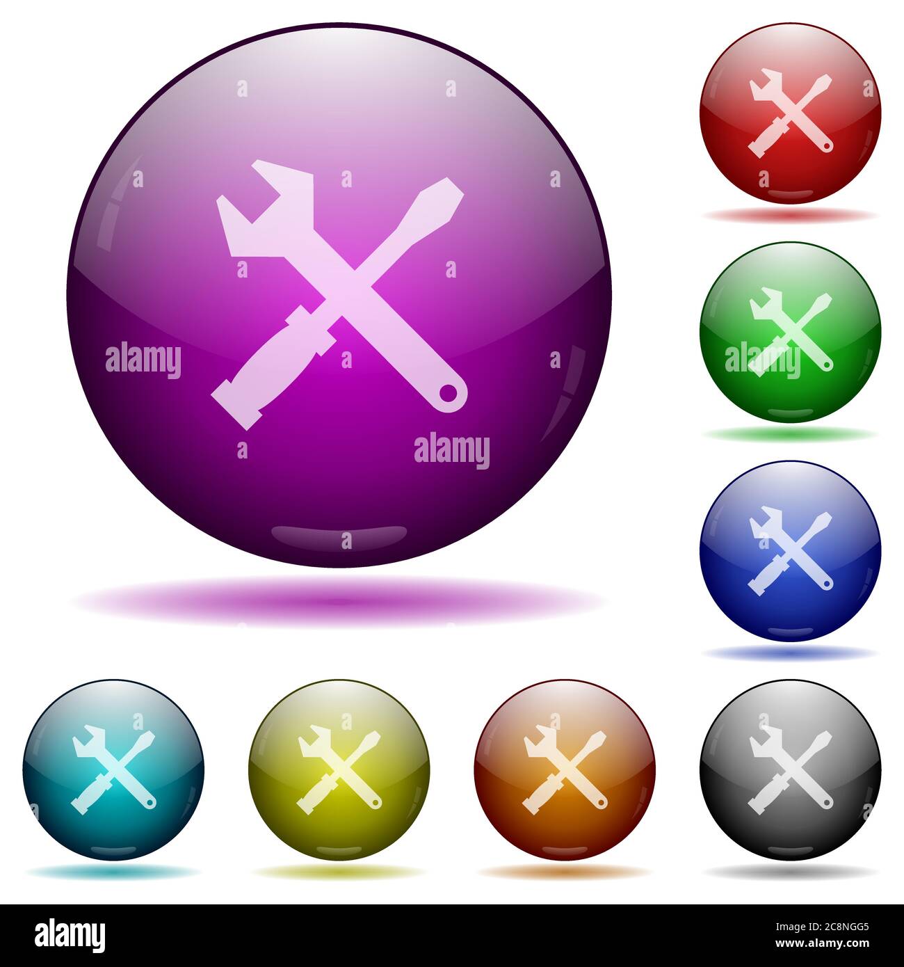 Set of color tools glass sphere buttons with shadows Stock Vector Image ...