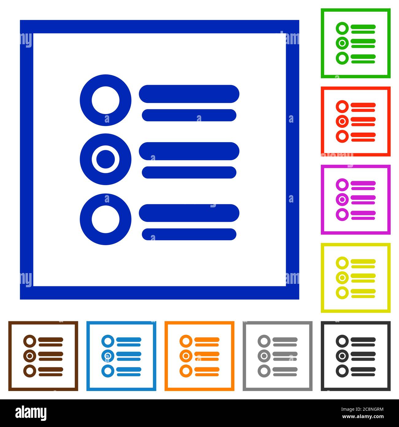 Set of color square framed Radio group flat icons on white background ...