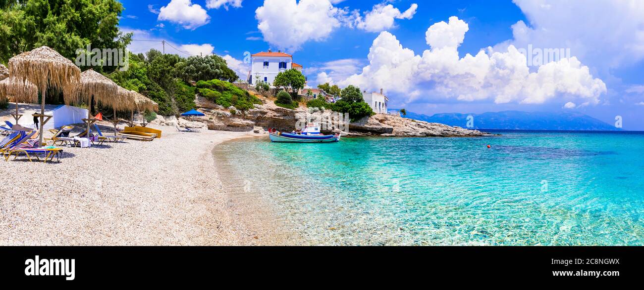 Greece. Idyllic beautiful beaches of Samos island - beautiful Limnionas with turquoise sea Stock Photo