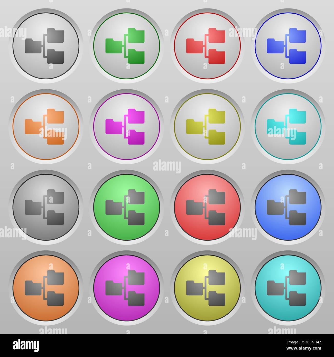 Set of shared folder plastic sunk spherical buttons. Stock Vector