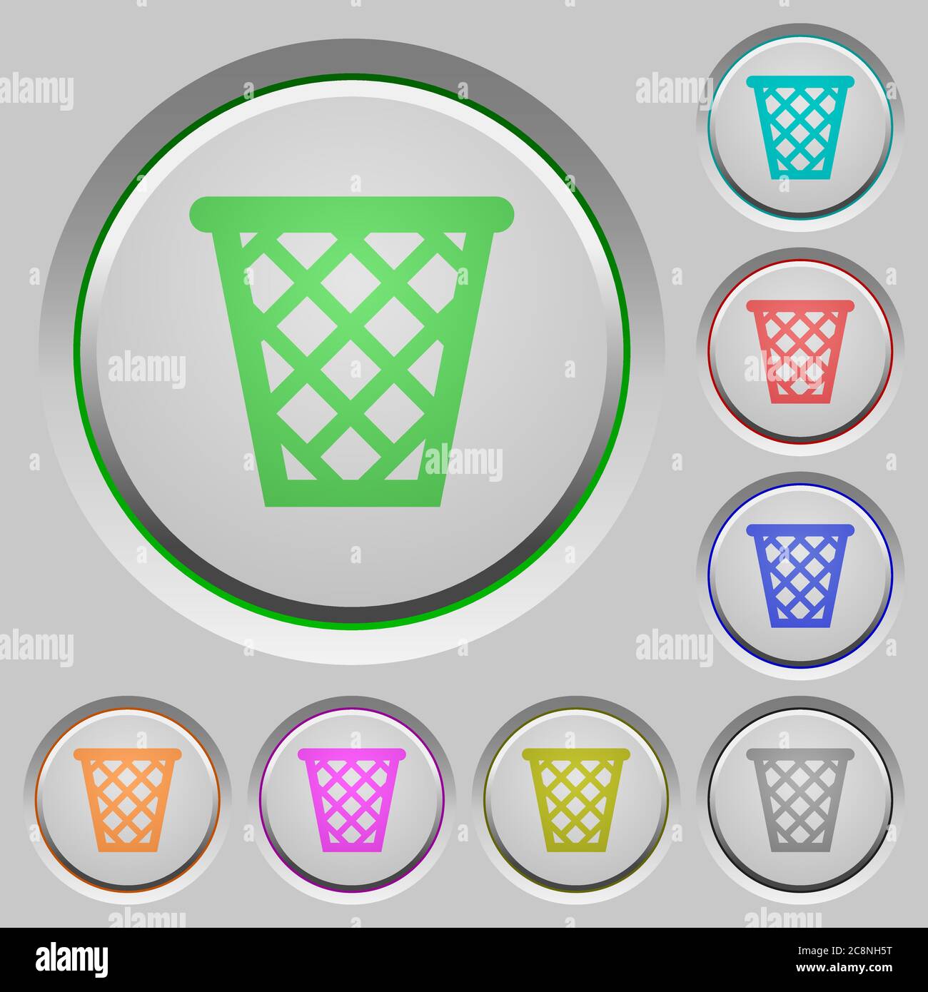 Set of color trash sunk push buttons. Stock Vector