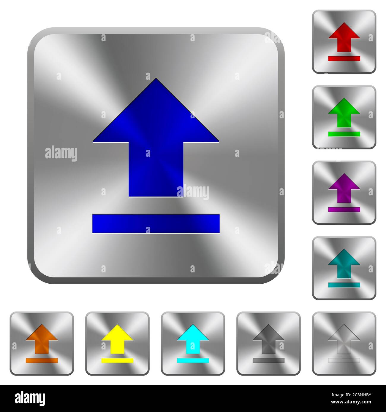 Engraved upload icons on rounded square steel buttons Stock Vector ...