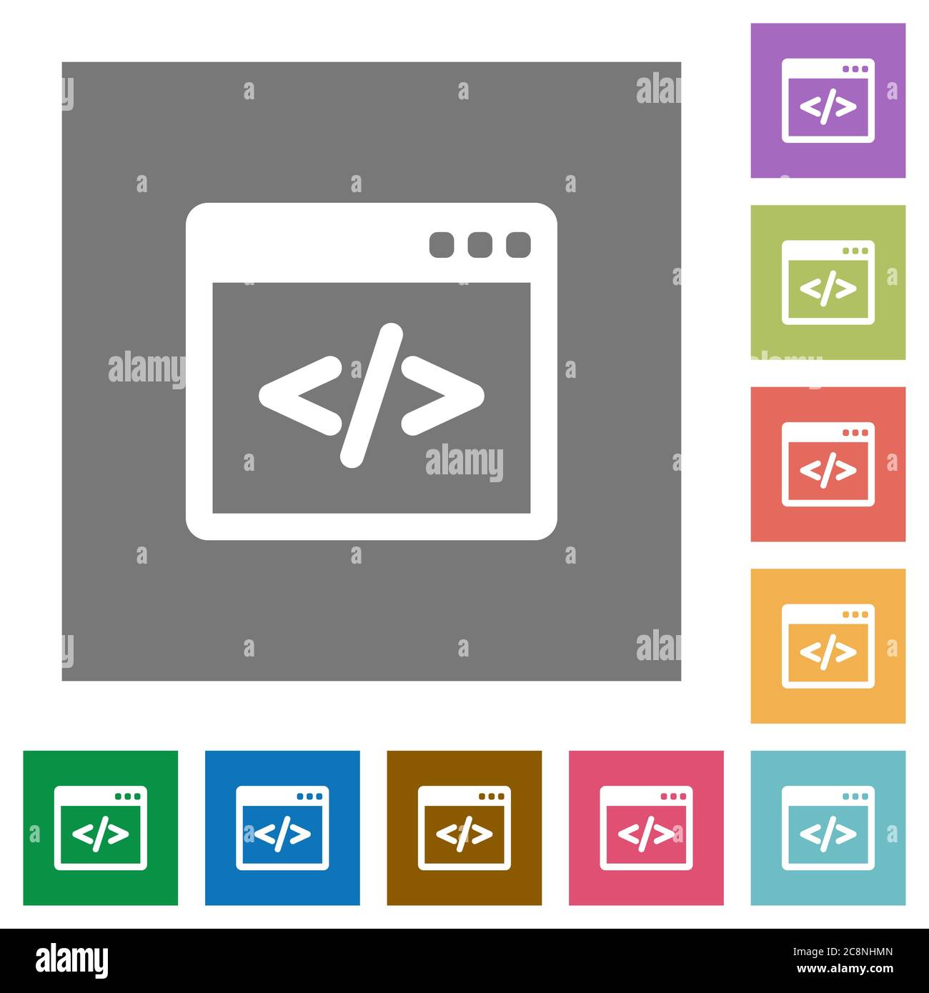 Programming code flat icon set on color square background Stock Vector ...