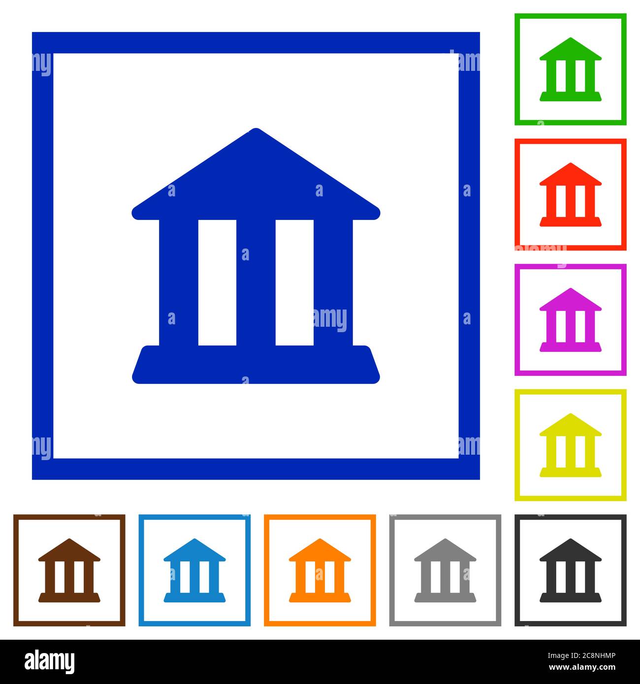 Set of color square framed bank flat icons on white background Stock ...