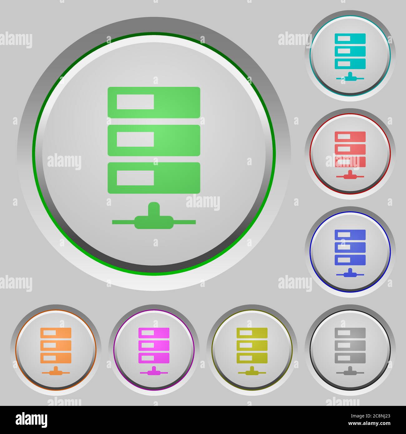 Set of color Data network sunk push buttons. Stock Vector