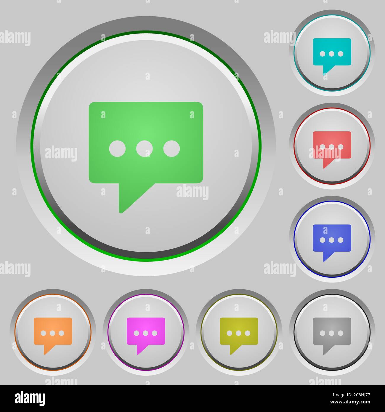 Set of color Working chat sunk push buttons. Stock Vector