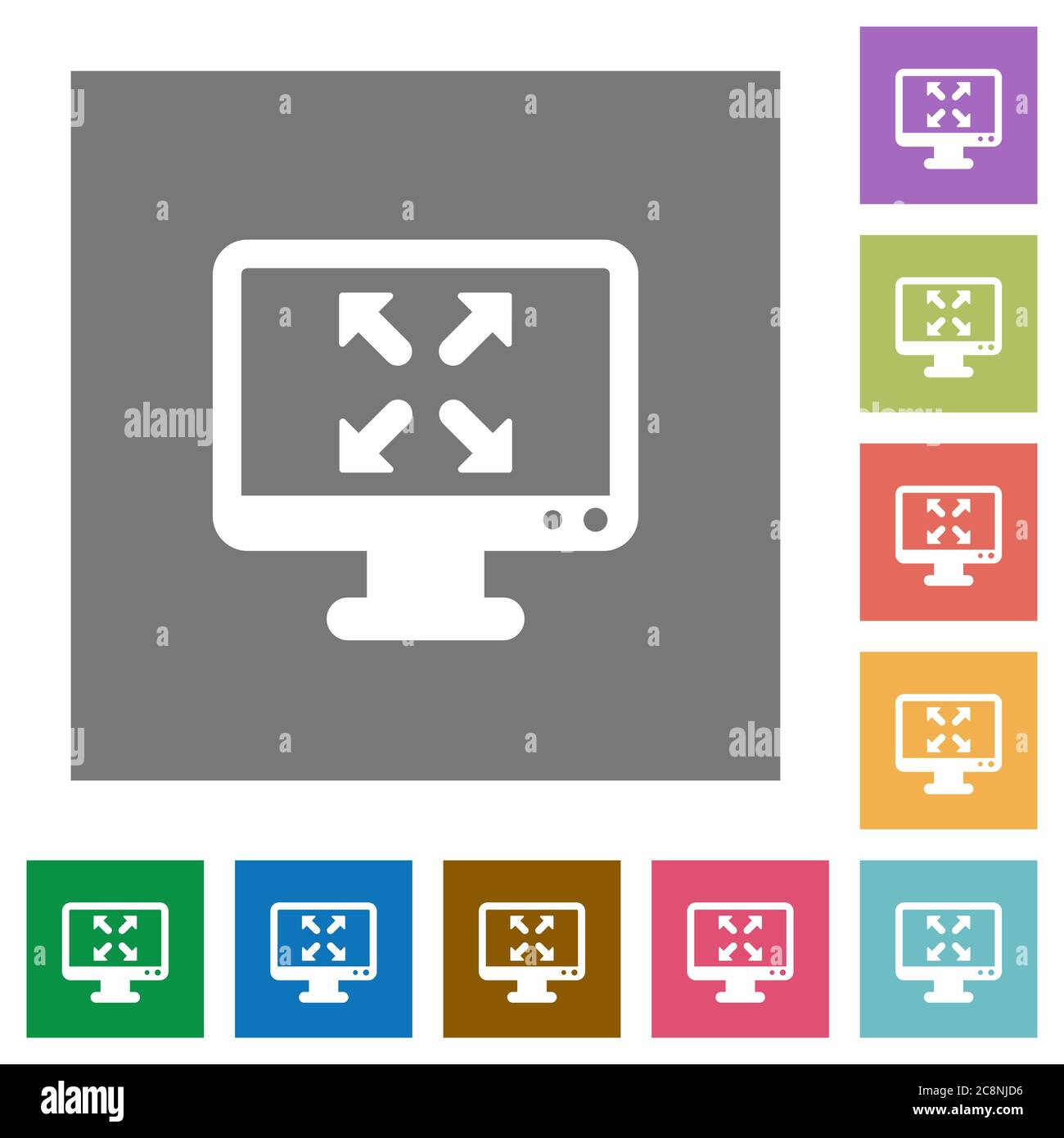Fullscreen view flat icon set on color square background. Stock Vector