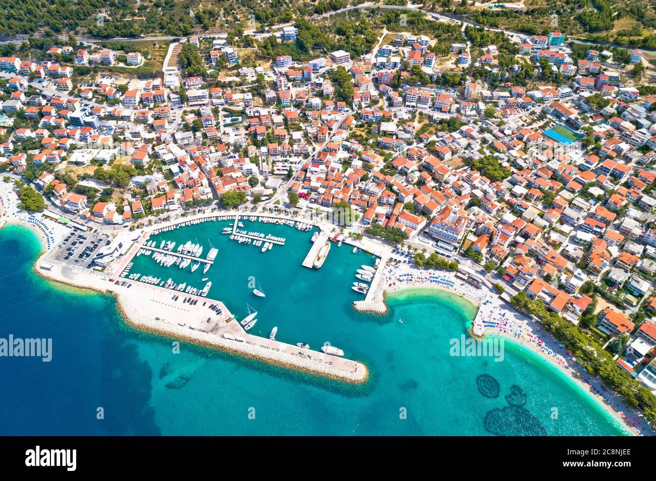 Town of Baska Voda beach and waterfront aerial view, Makarska riviera in  Dalmatia, Croatia Stock Photo - Alamy