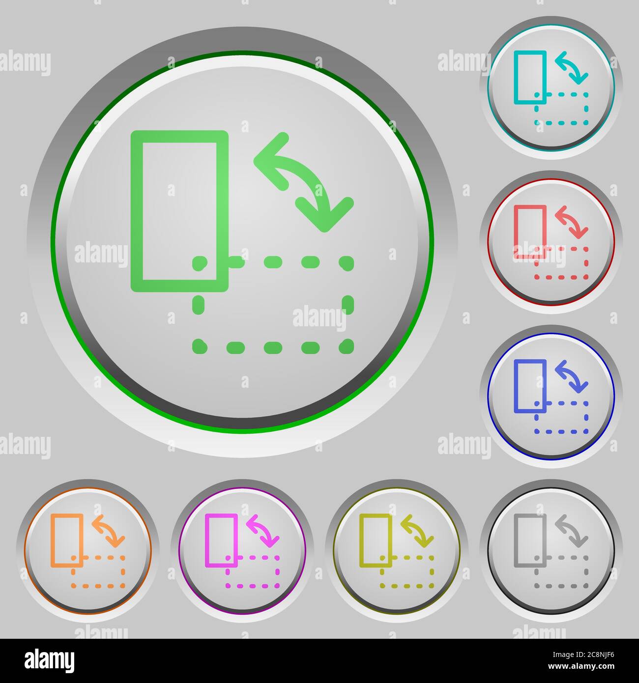 Set of color Rotate element sunk push buttons. Stock Vector