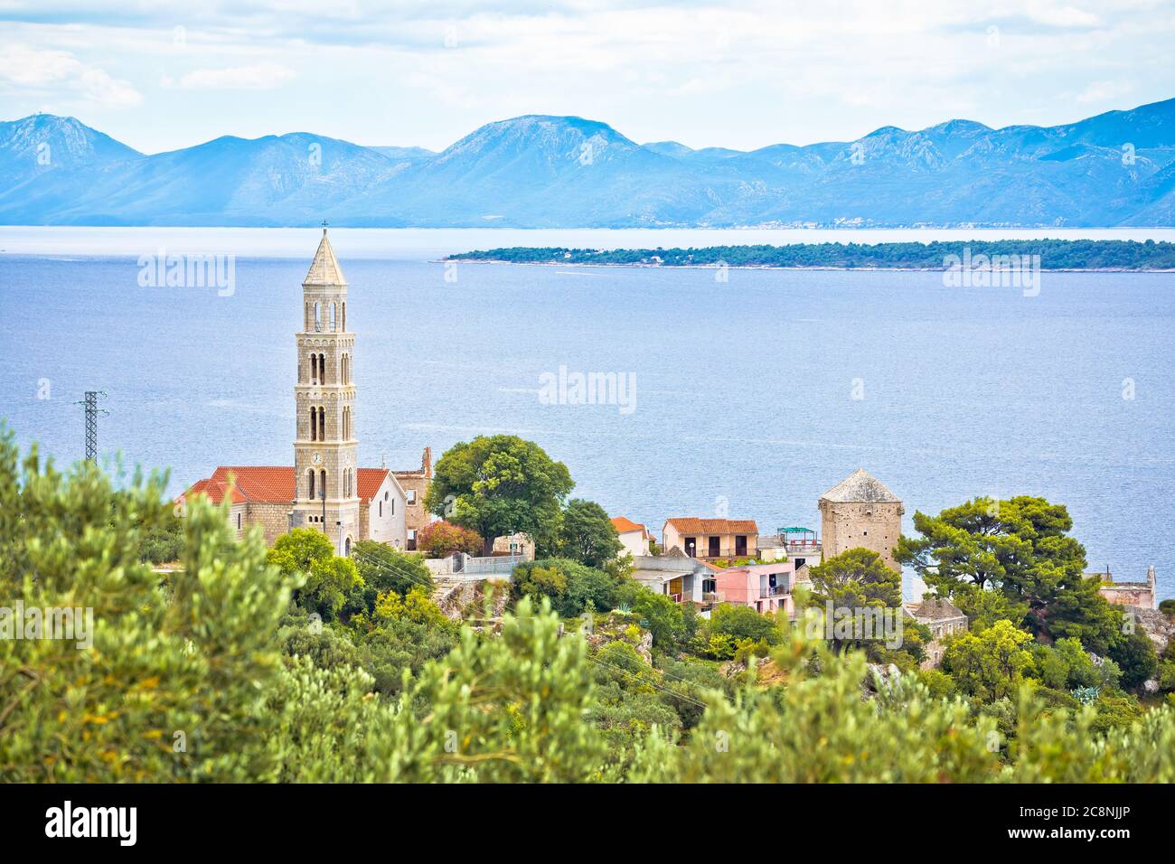 Igrane Village On Makarska Riviera Church Tower And Waterfront View igrane-village-on-makarska-riviera-church-tower-and-waterfront-view