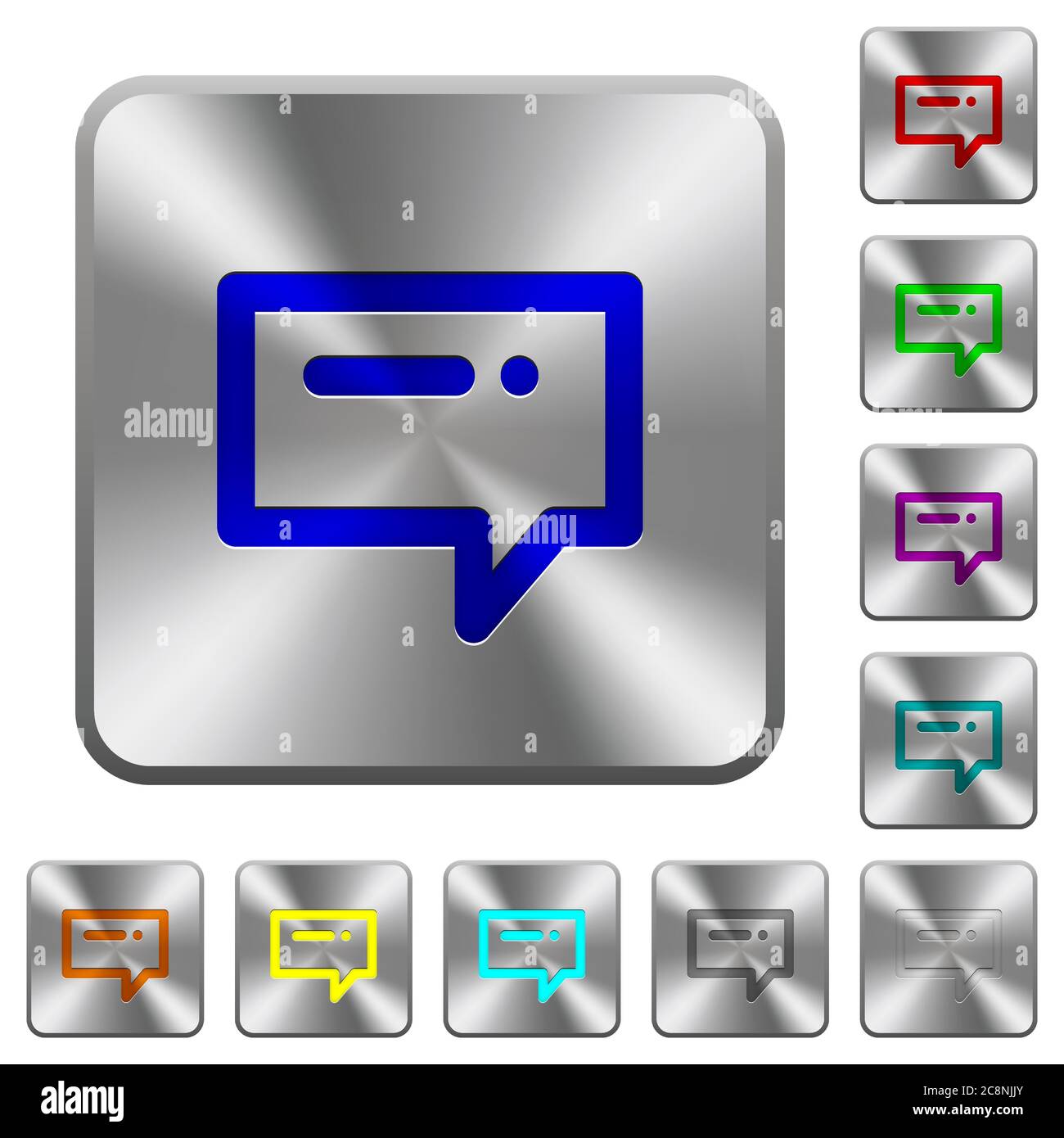 Engraved typing message icons on rounded square steel buttons Stock ...
