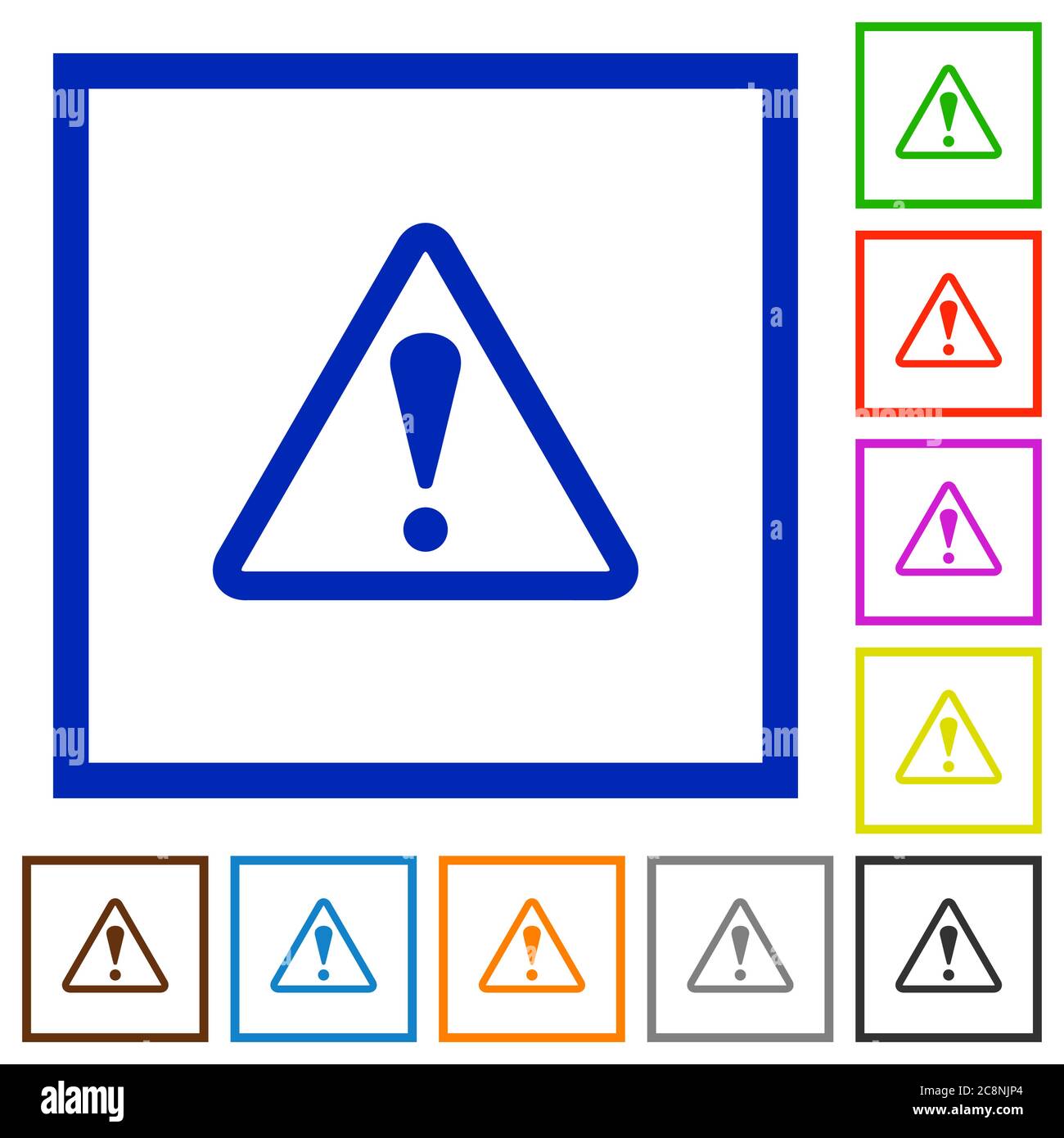 Set of color square framed warning flat icons on white background Stock ...
