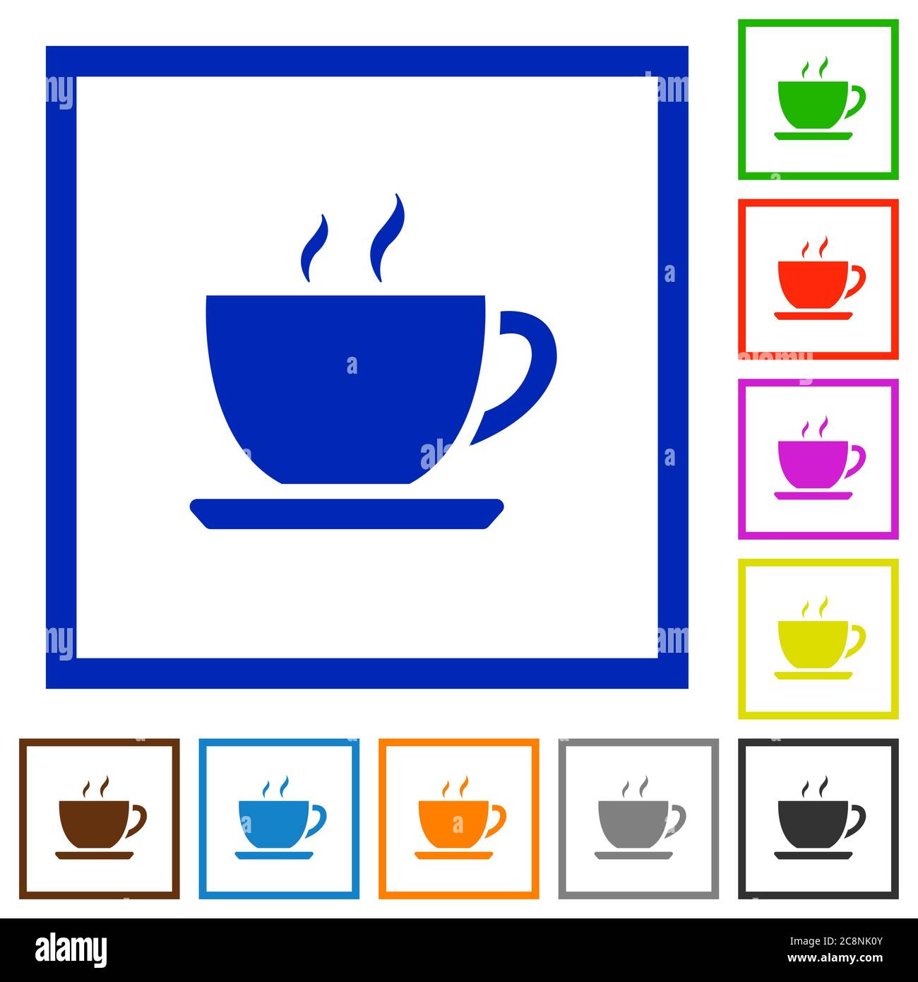 Set of color square framed coffee flat icons on white background Stock ...
