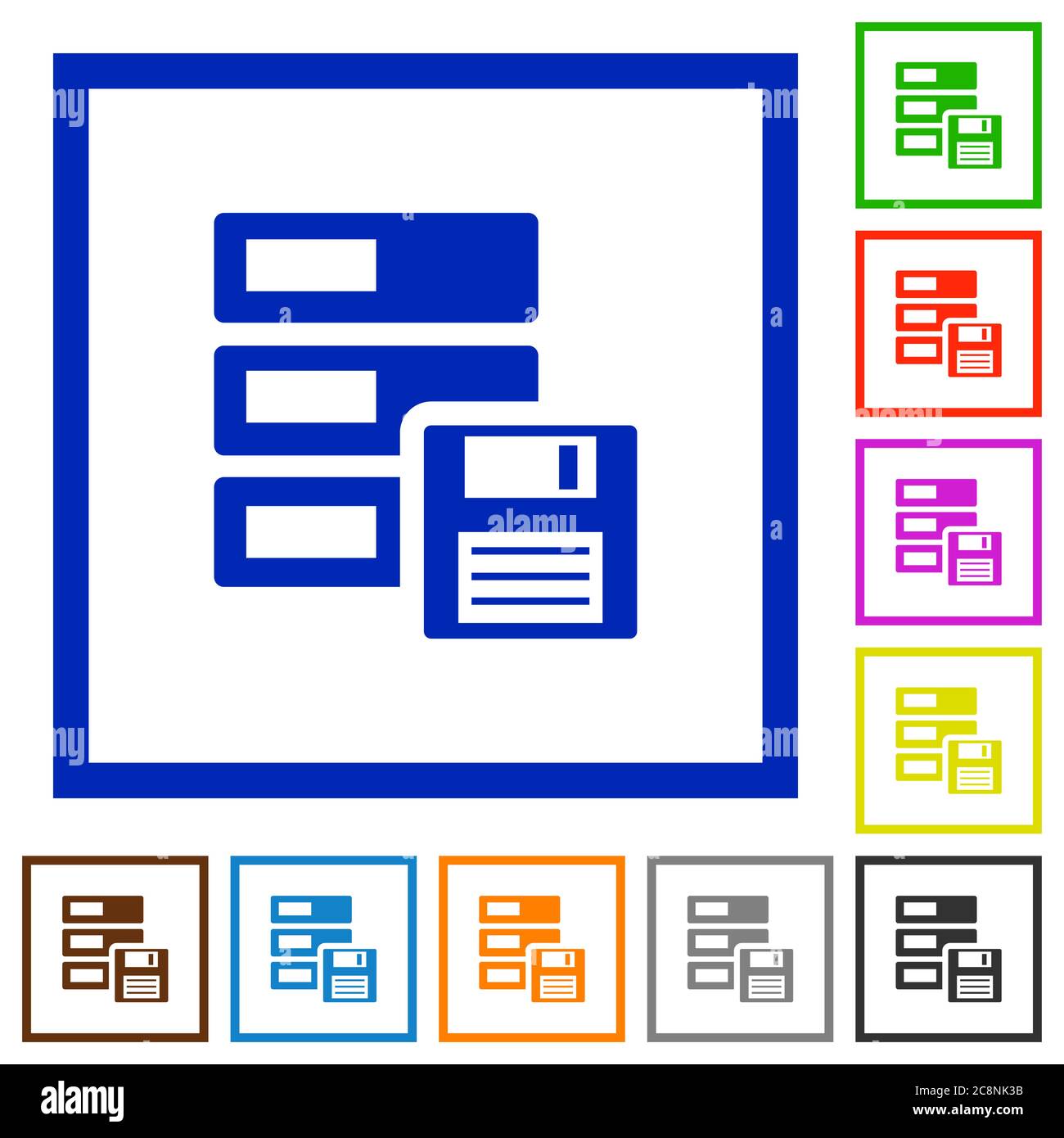 Set of color square framed backup icons on white background Stock ...