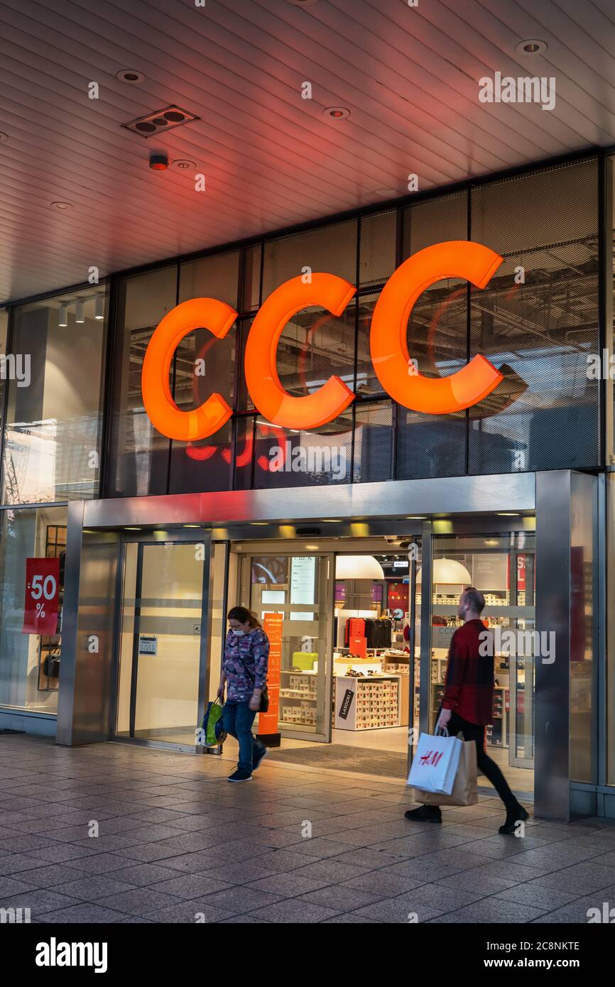 Warsaw, Poland - June 18, 2020: Entrance to CCC shoes and bags store in the city center in the evening Stock Photo