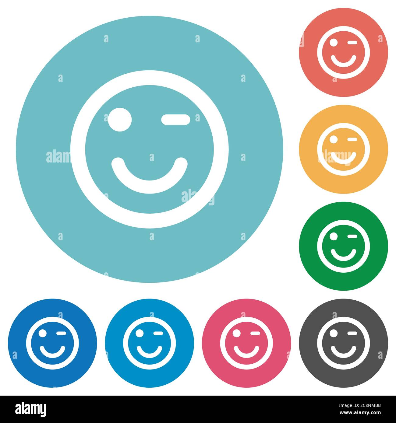 Flat winking emoticon icon set on round color background Stock Vector ...