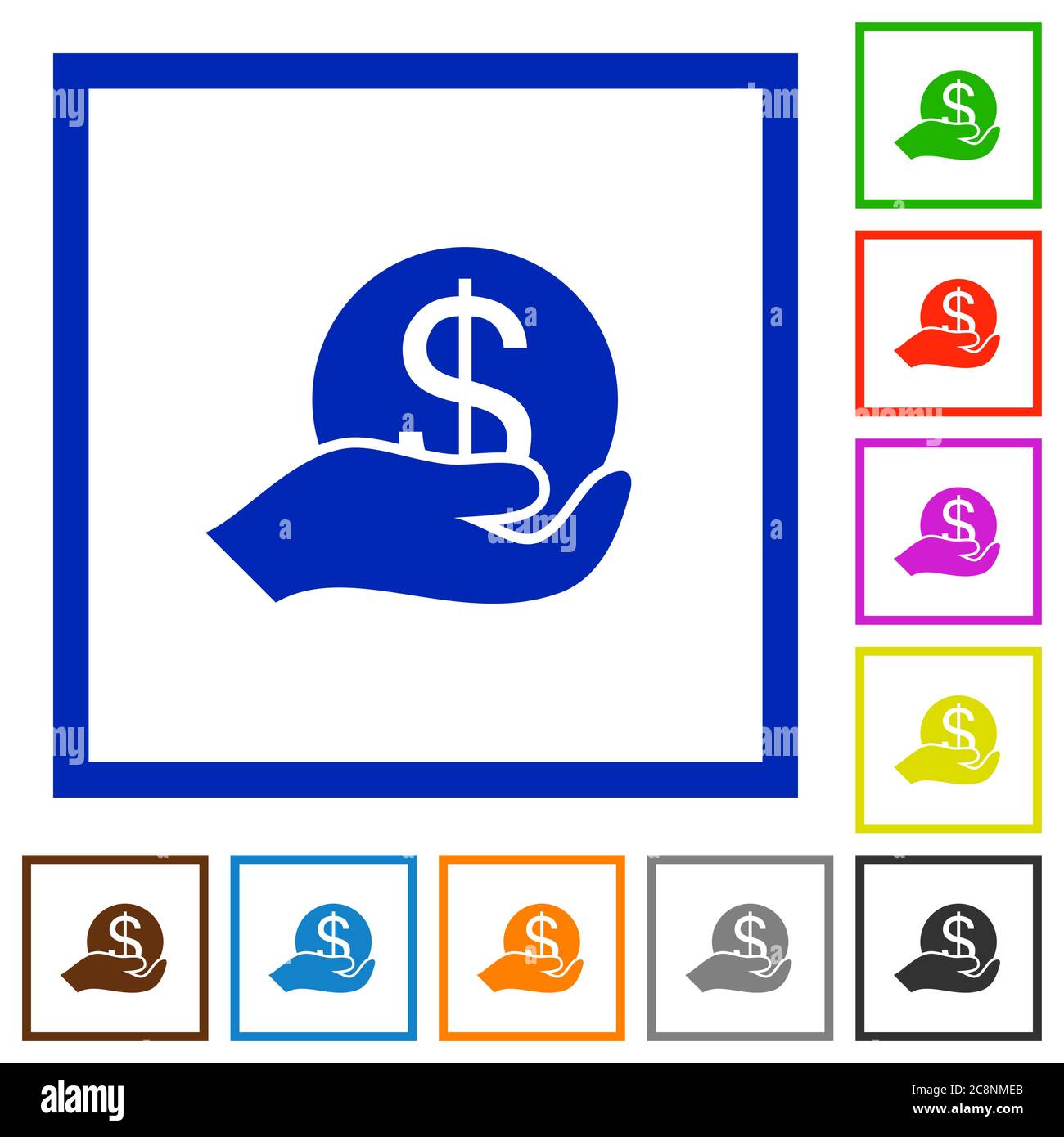 Set of color square framed Save money flat icons on white background ...