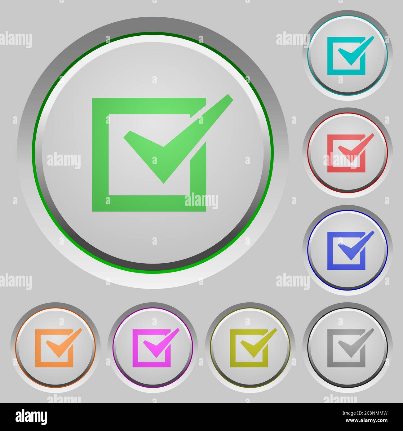 Set of color checked box sunk push buttons. Stock Vector