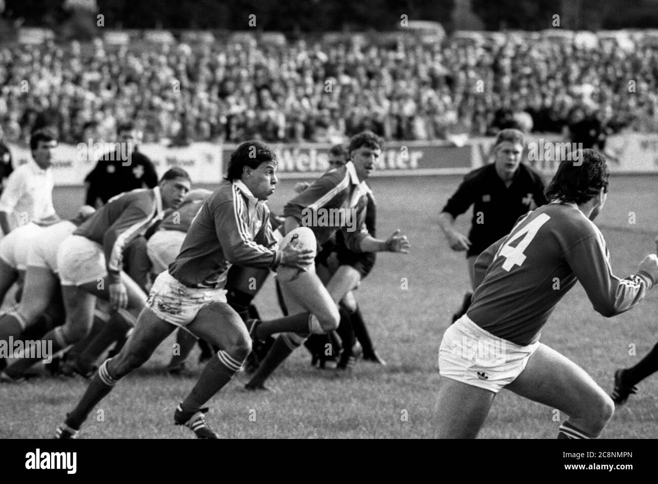 Llanelli RFC scrum half Jonathan Griffiths makes a break from the base