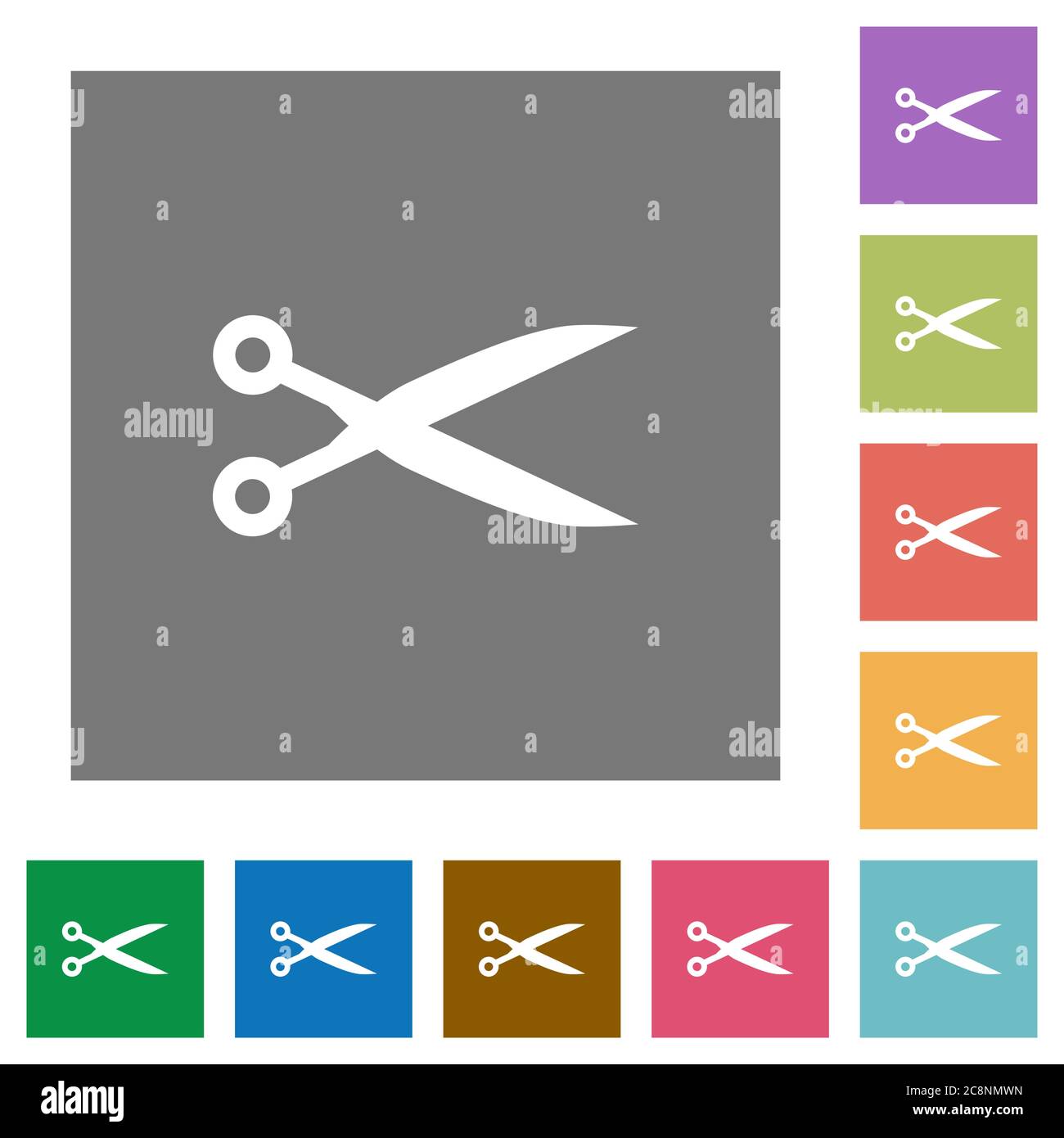 Cut flat icon set on color square background. Stock Vector