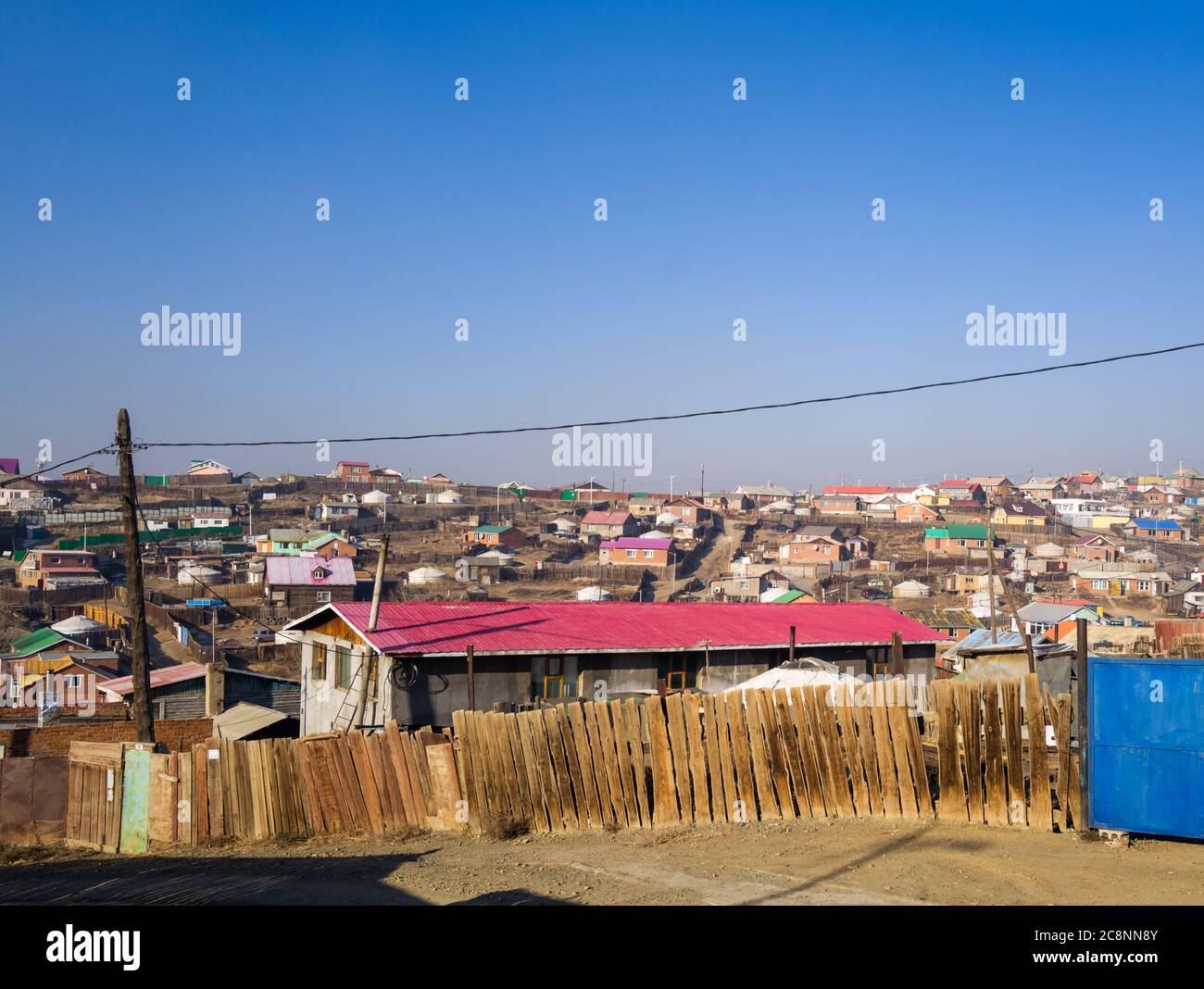 Distinctive housing in Ulan Bator (Ulaanbataar), capital city of Mongolia. Basic infrastructure. Stock Photo