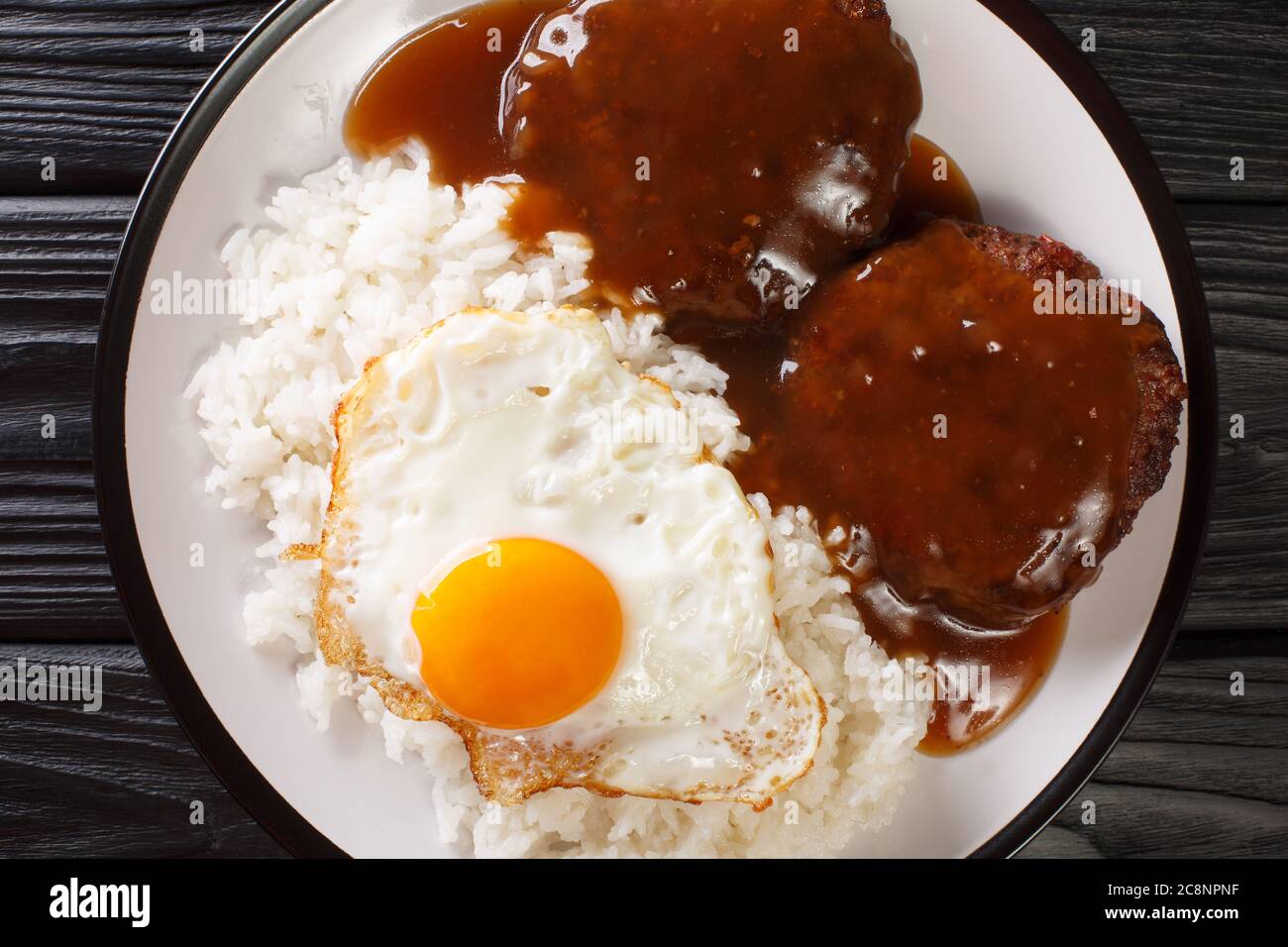 classic Hawaiian dish, Loco Moco consists of steamed rice with juicy