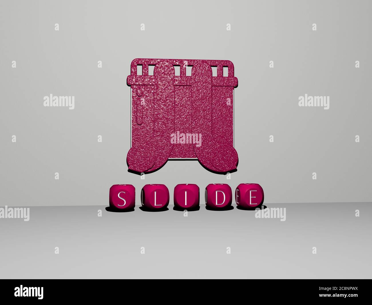 3D illustration of slide graphics and text made by metallic dice ...
