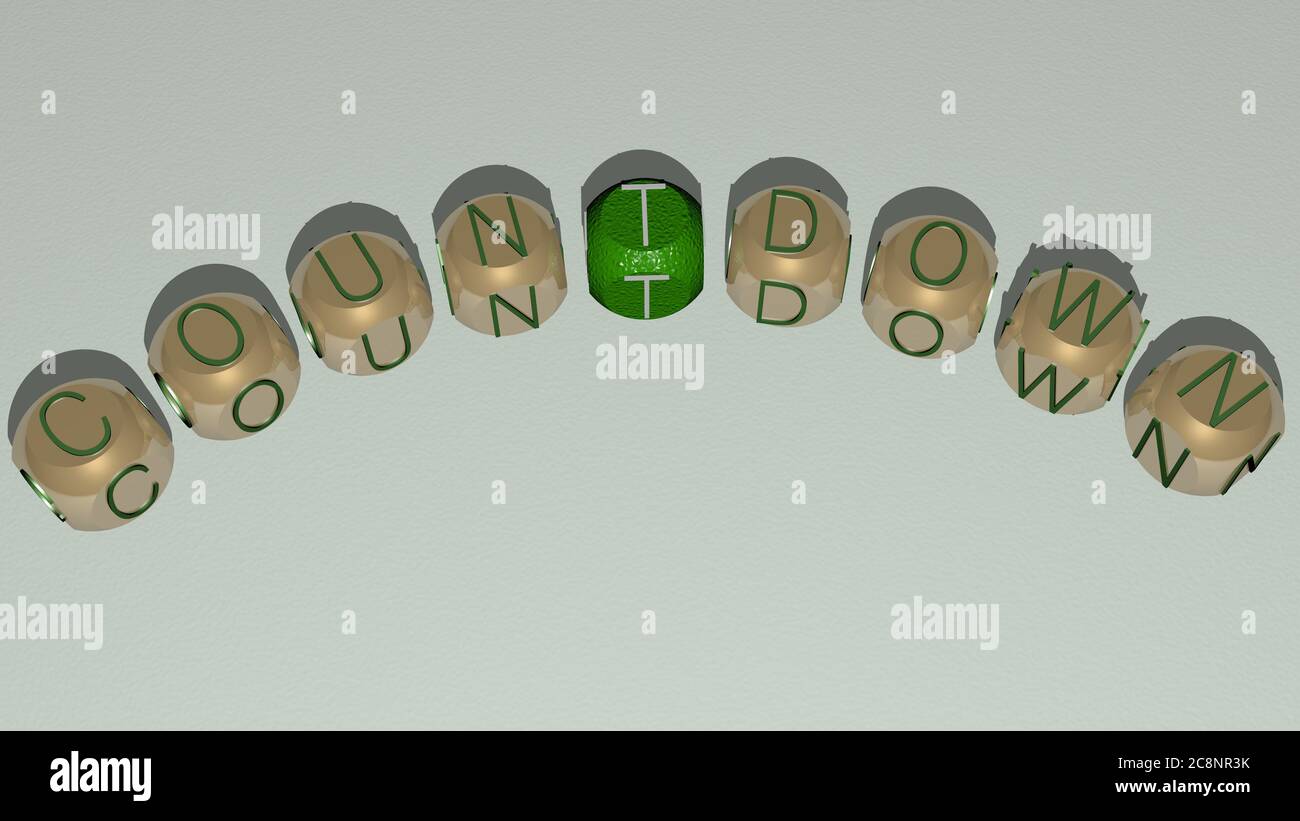 crosswords of COUNTDOWN arranged by cubic letters on a mirror floor