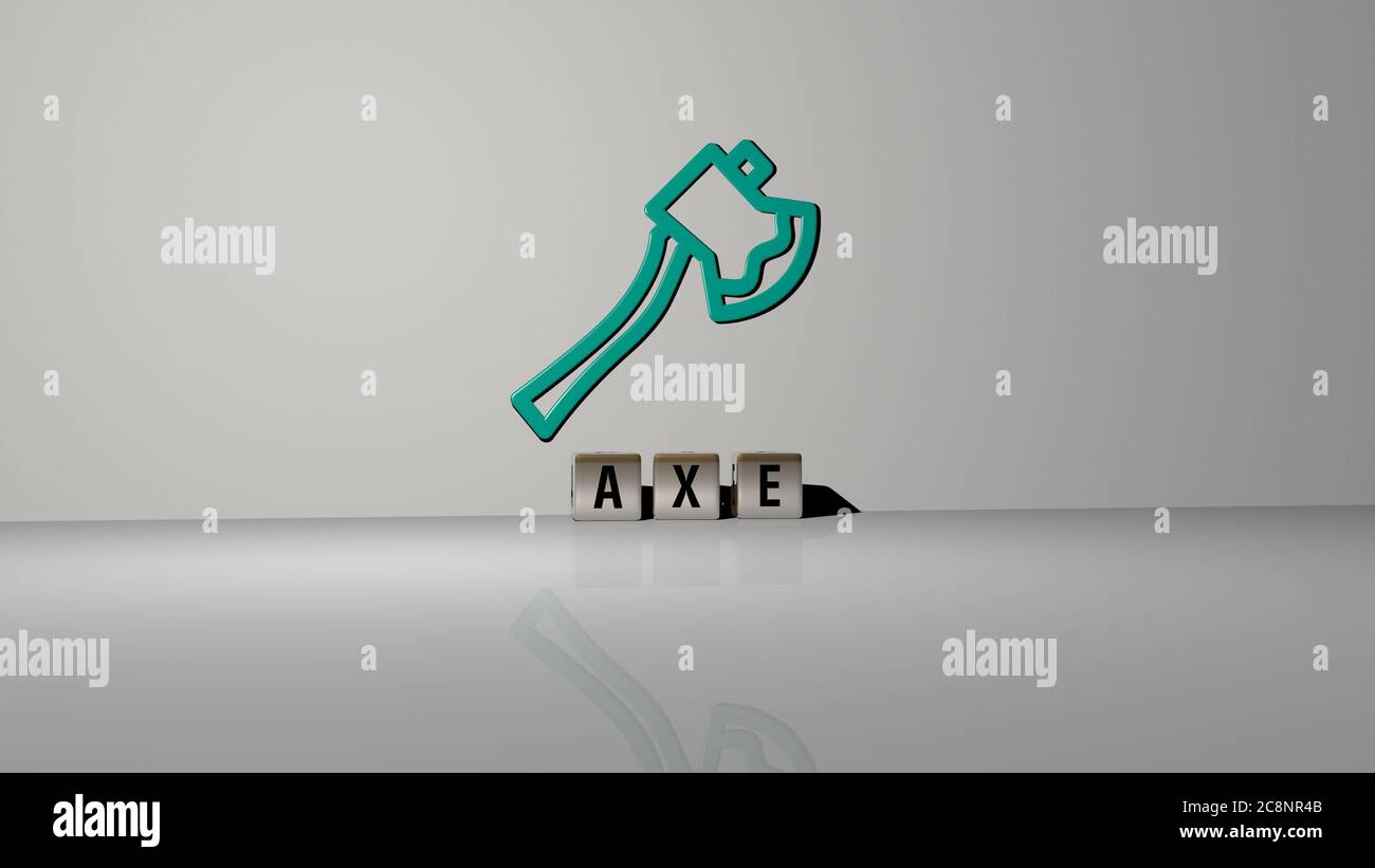 3D representation of axe with icon on the wall and text arranged by ...
