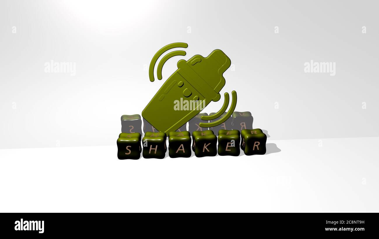 3D illustration of SHAKER graphics and text made by metallic dice ...