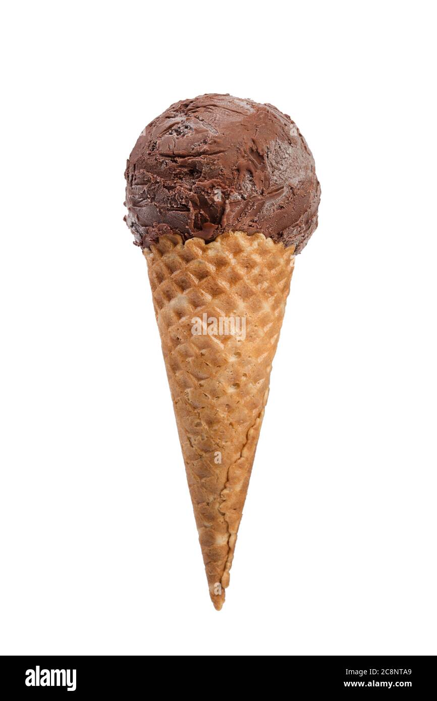 Close up image of chocolate ice cream cone isolated on. Stock Photo