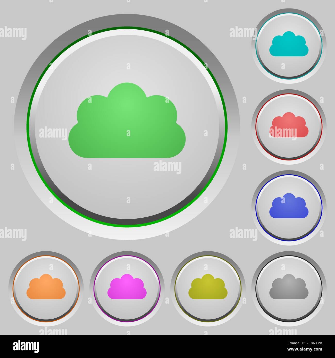 Set of color cloud sunk push buttons. Stock Vector