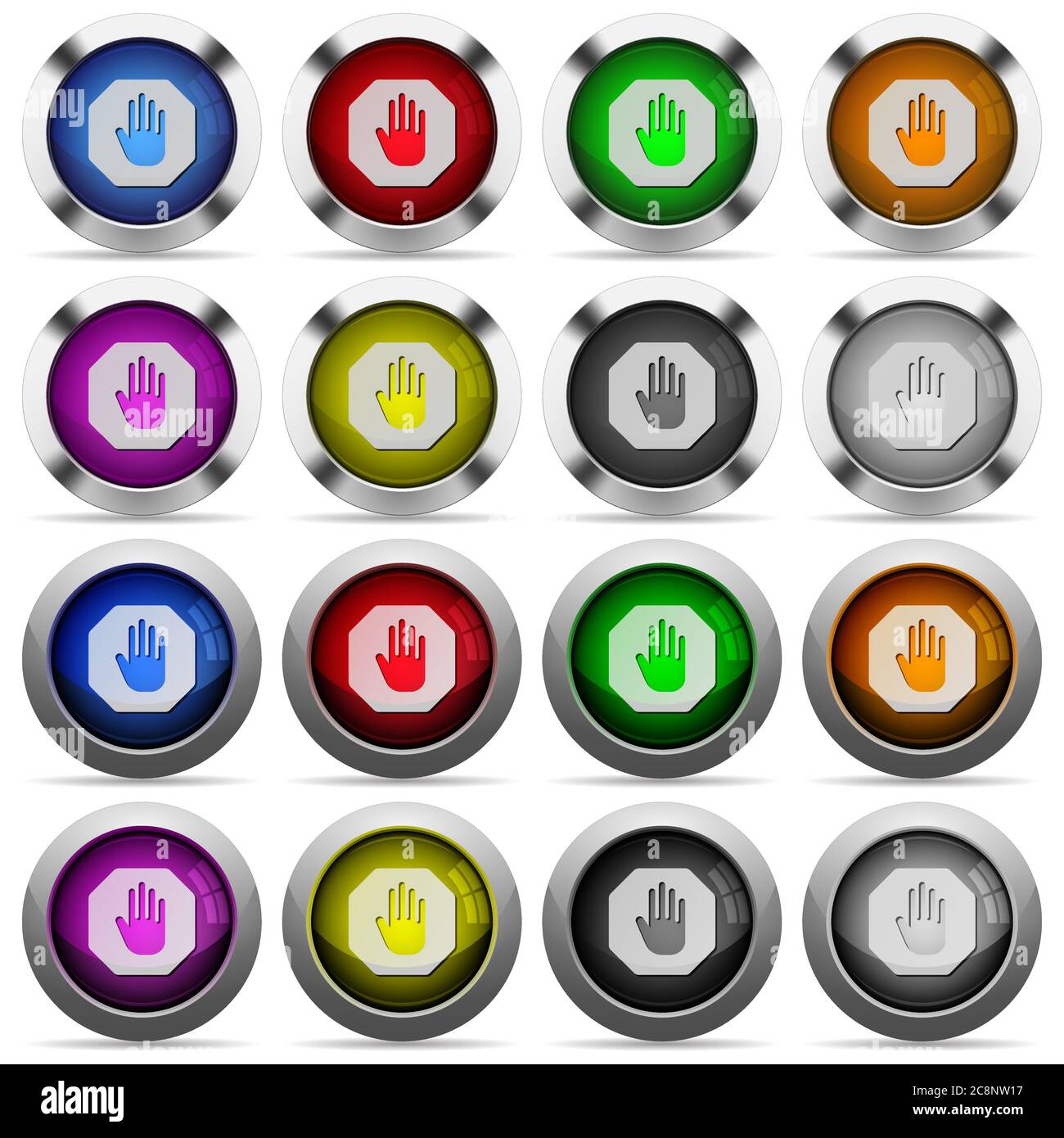 Set of Stop sign glossy web buttons. Arranged layer structure Stock ...