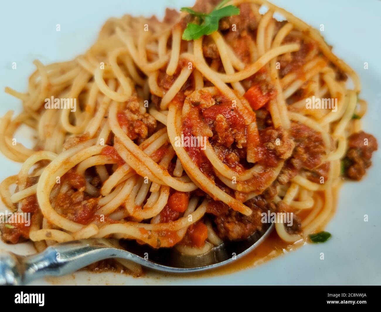 Spaghetti Bolognese On Fork Isolated High Resolution Stock Photography And Images Alamy