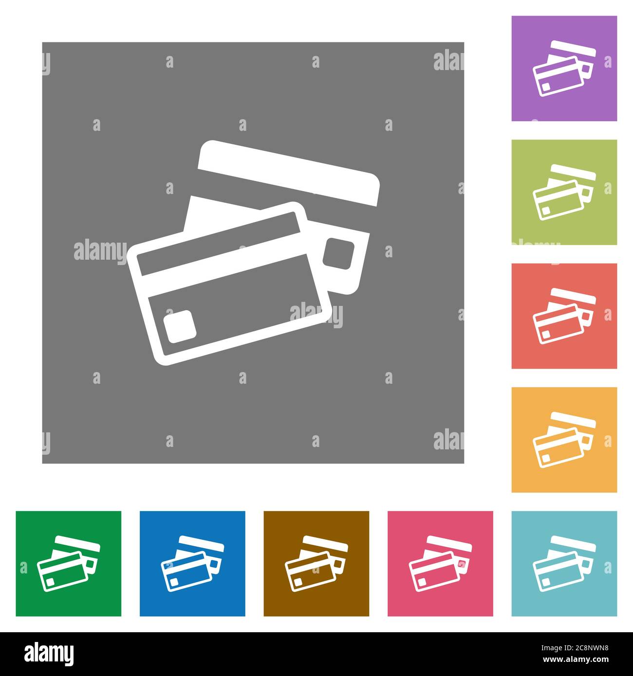 Credit card flat icon set on color square background Stock Vector Image ...