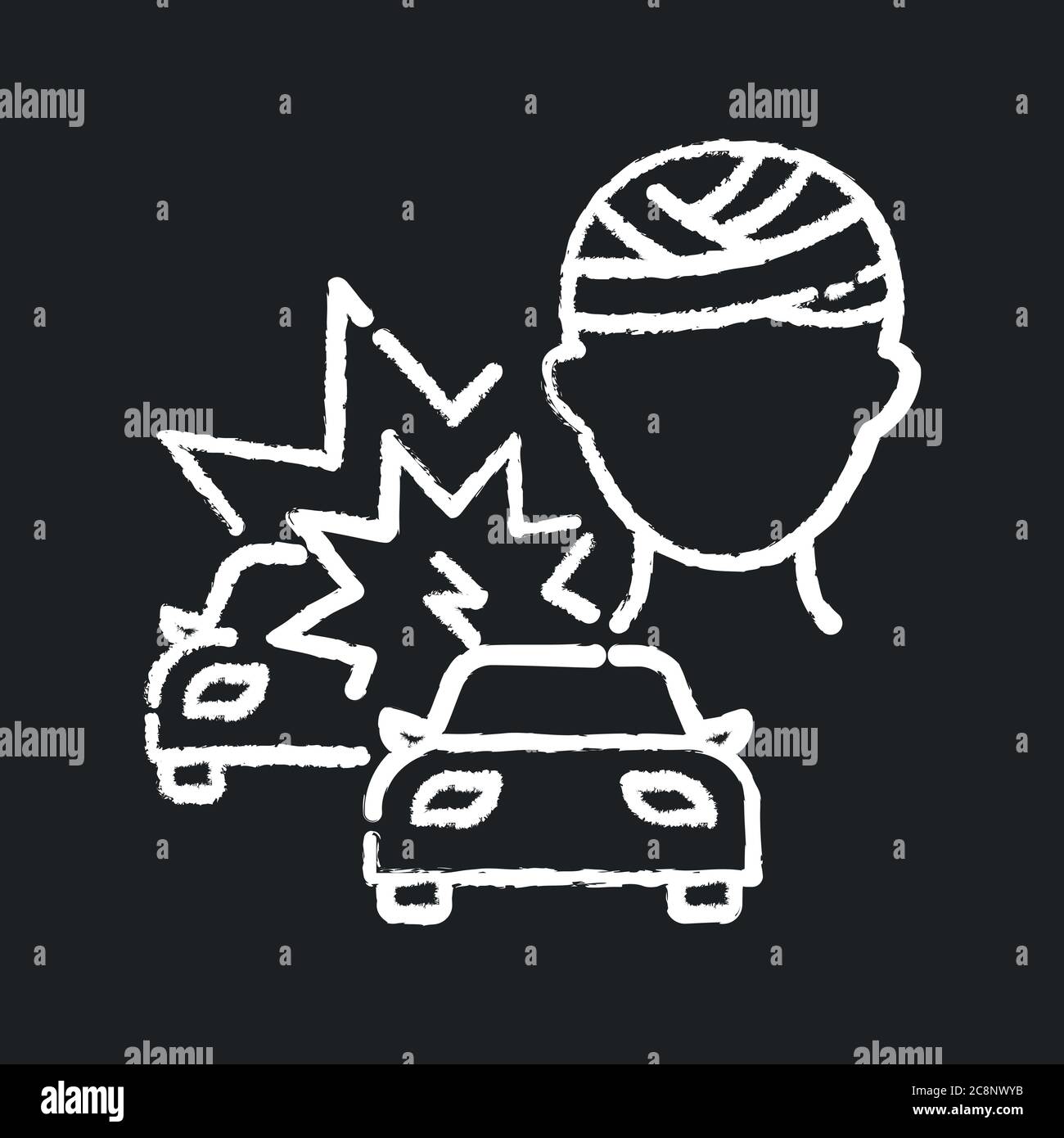Acquired brain injury chalk white icon on black background. Head injury