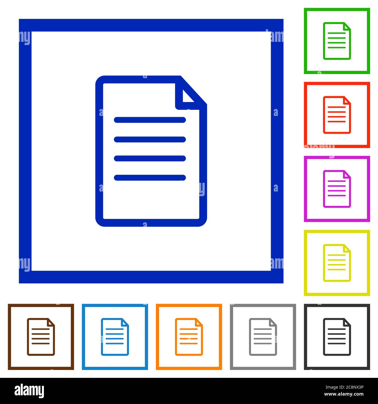 Set of color square framed document flat icons on white background ...