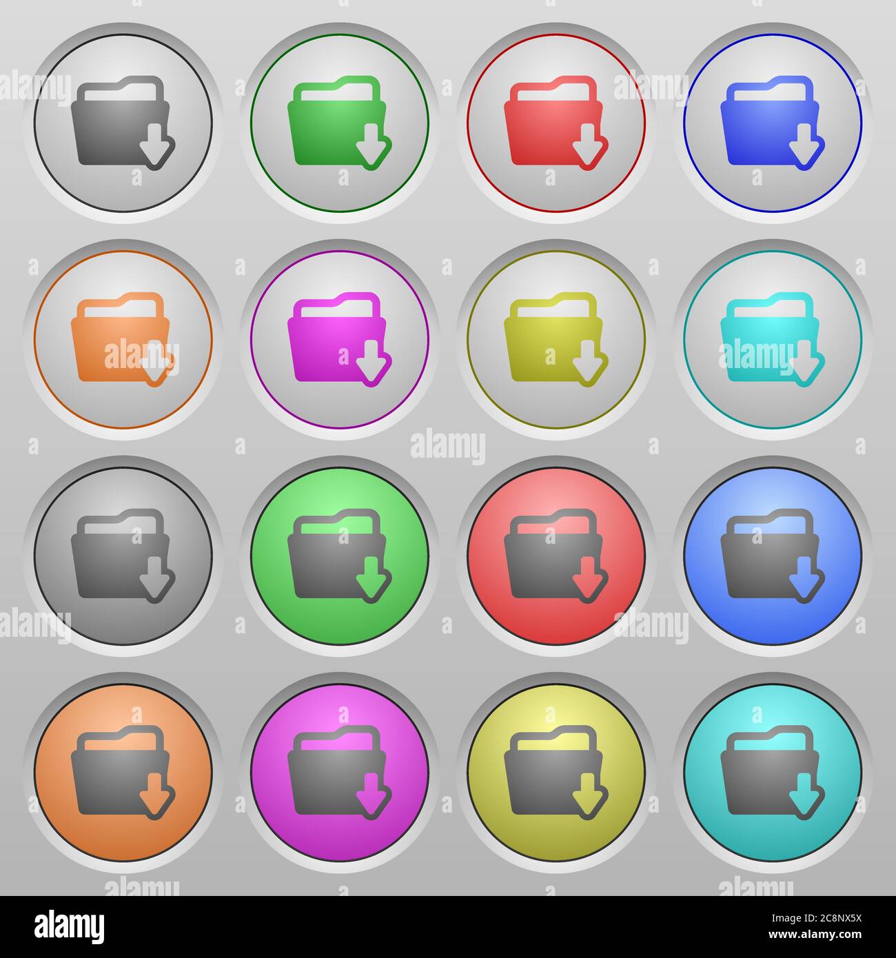 Set of Folder download plastic sunk spherical buttons. Stock Vector
