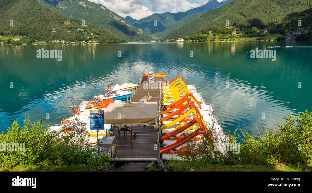 Ledro Lake in Ledro Valley, Trentino Alto Adige,northern Italy, Europe. This lake is one of the most beautiful in the Trentino. Stock Photo
