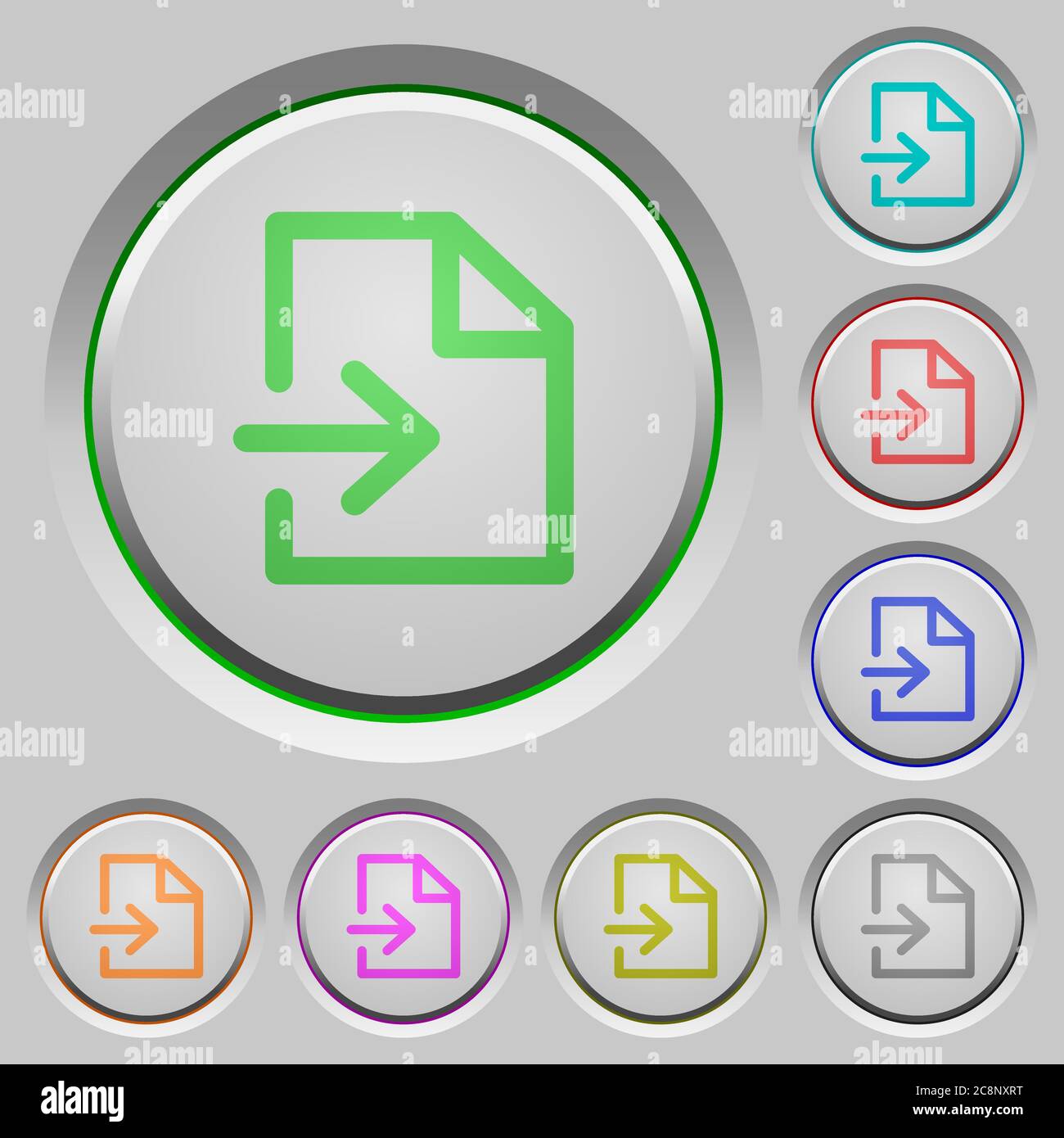 Set of color import sunk push buttons. Stock Vector