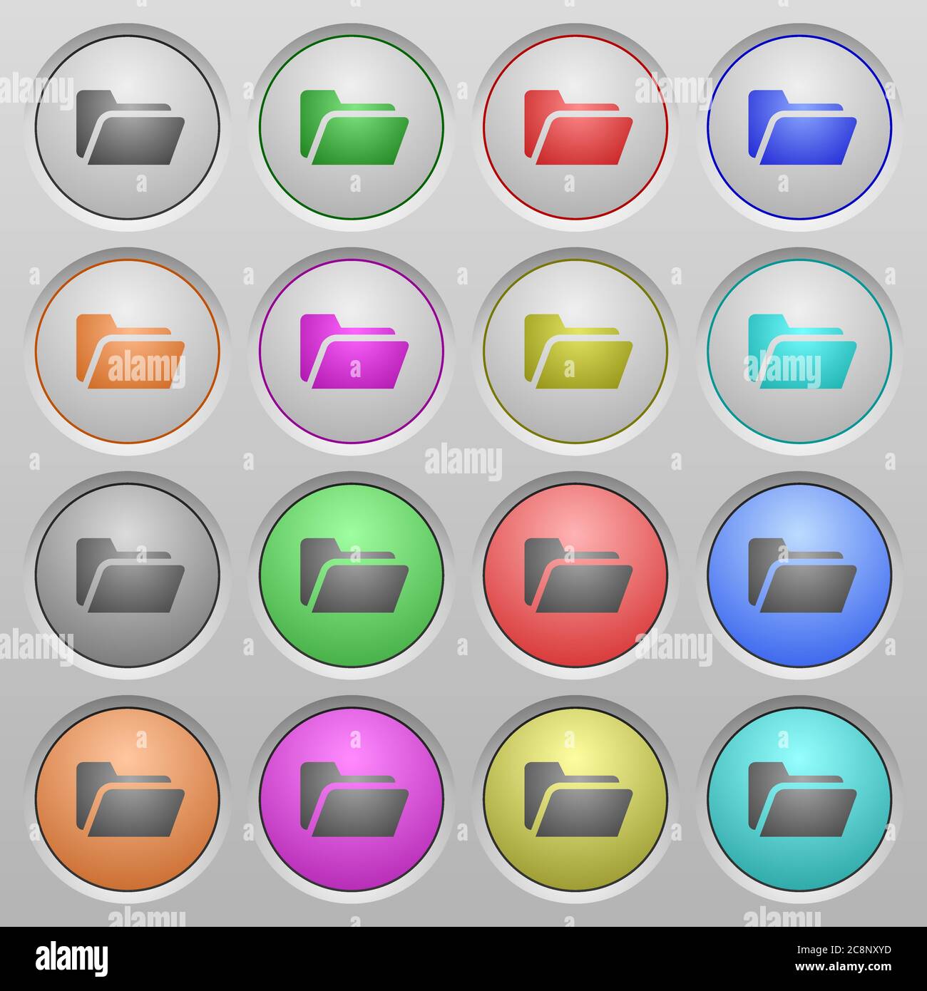 Set of Folder open plastic sunk spherical buttons. Stock Vector