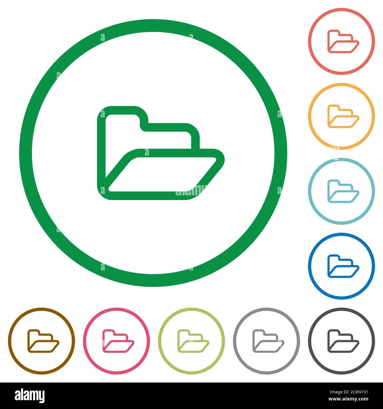 Set of folder color round outlined flat icons on white background Stock
