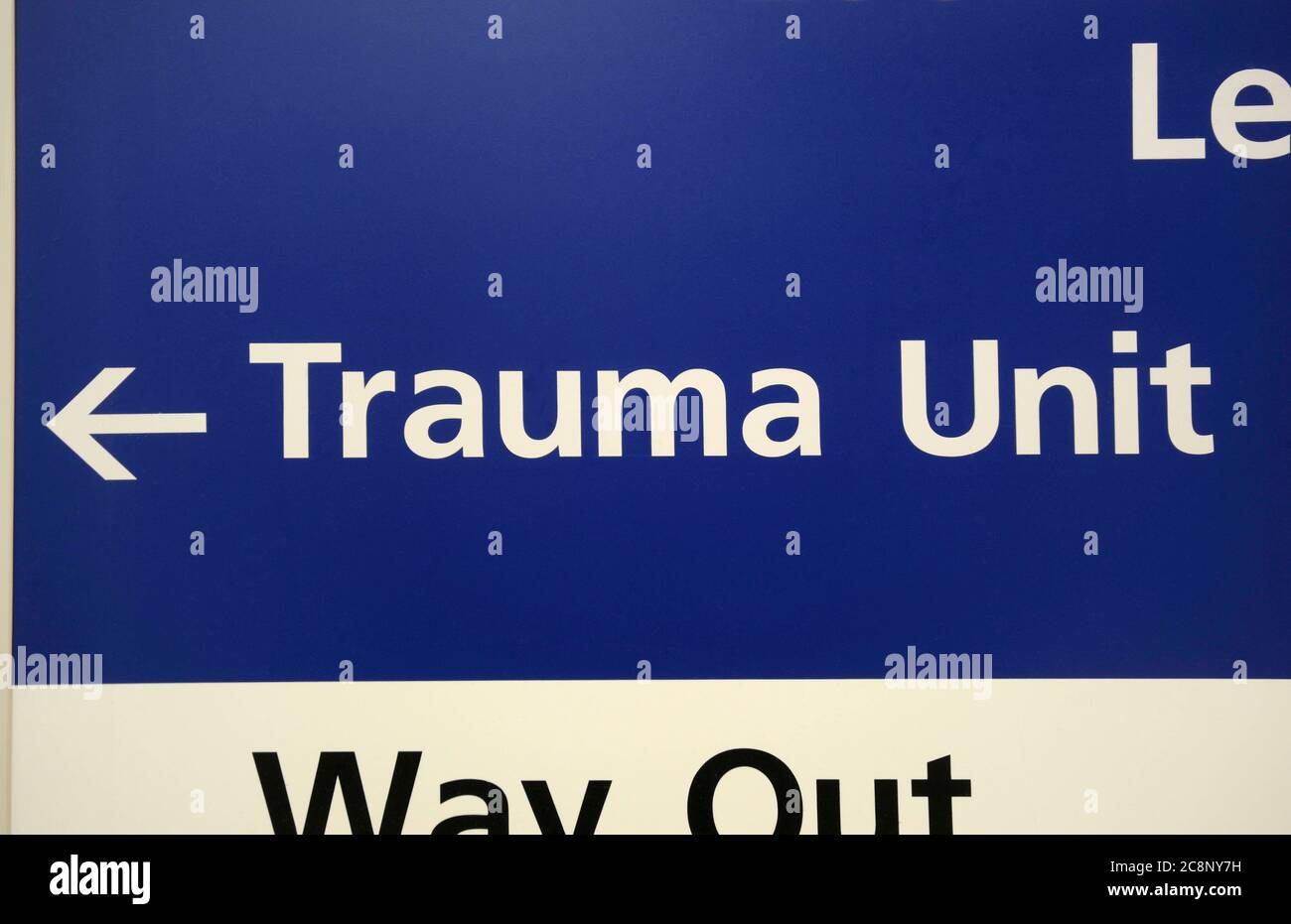 Trauma Unit direction signage at hospitals in Wiltshire, UK. Stock Photo