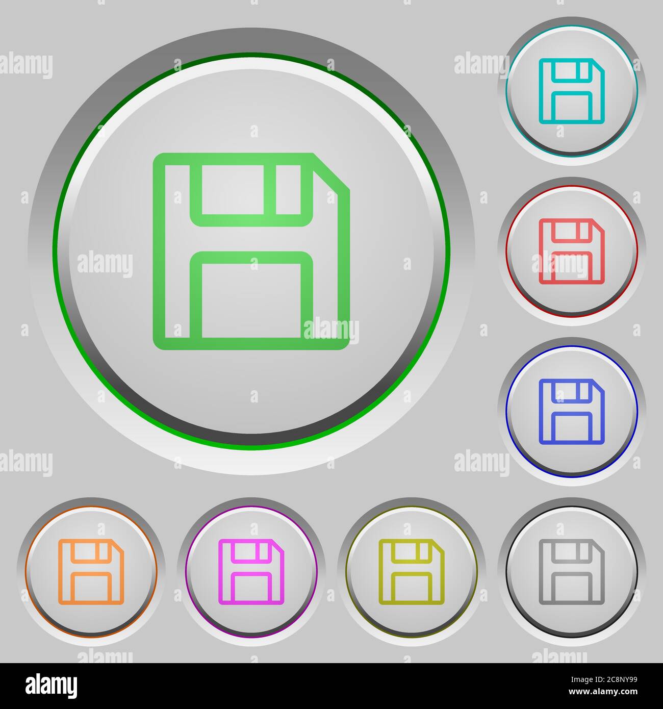 Set of color save sunk push buttons. Stock Vector