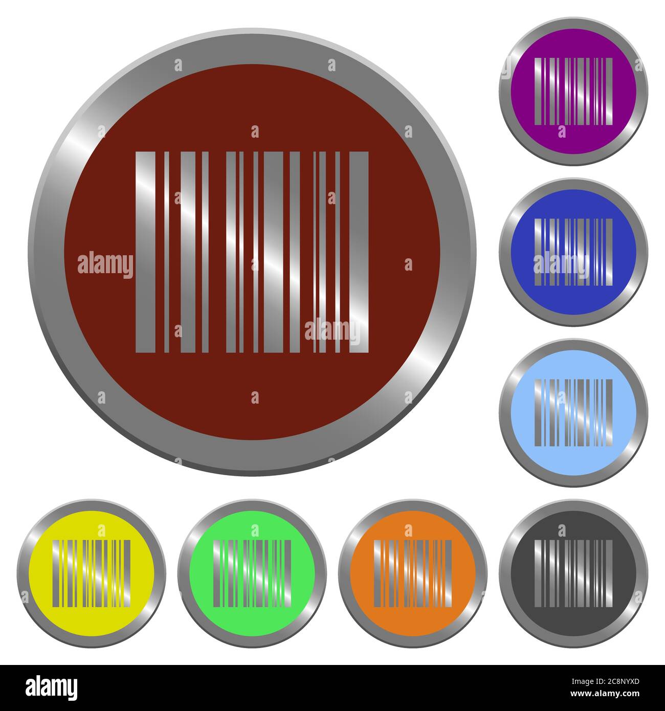 Set of color glossy coin-like barcode buttons. Stock Vector