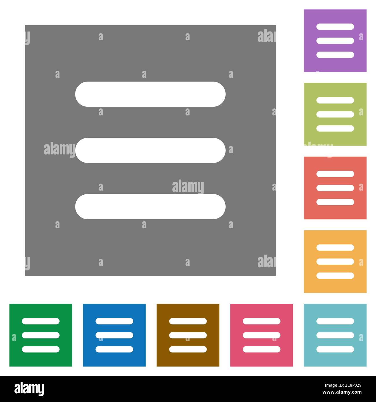 Menu flat icon set on color square background. Stock Vector
